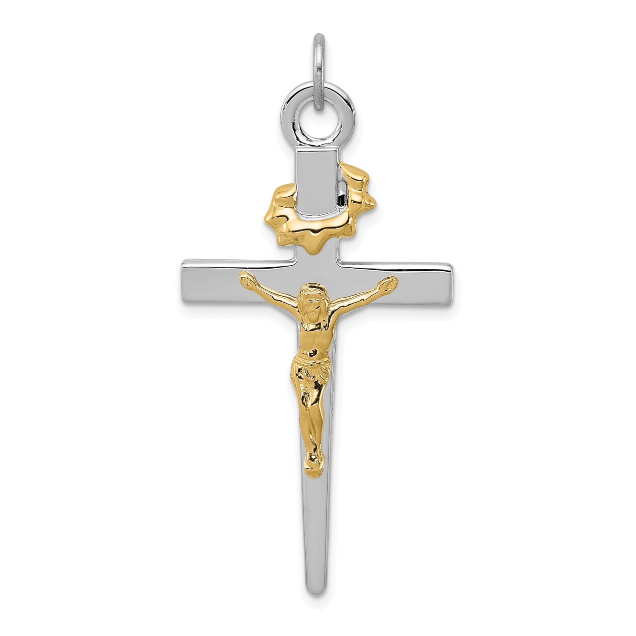 Sterling Silver Gold Plated Crucifix Pendant Jewerly 83.8mm x 41.3mm